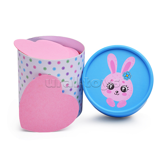 Блок бумажный для записей "100% Cute. Rabbit" 70x70 мм, 700 листов, офсет 75 г/м², пастельный розовый в форме сердца, непроклеенный, в круглой подарочной коробке и термоусадочной пленке