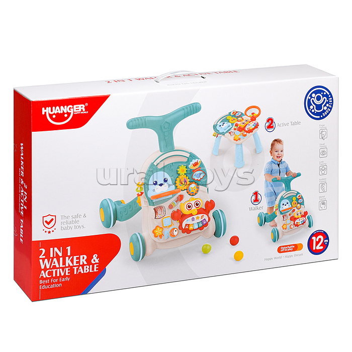 Игровой центр-Каталка "Вместе весело" голубой, на батарейках, в коробке