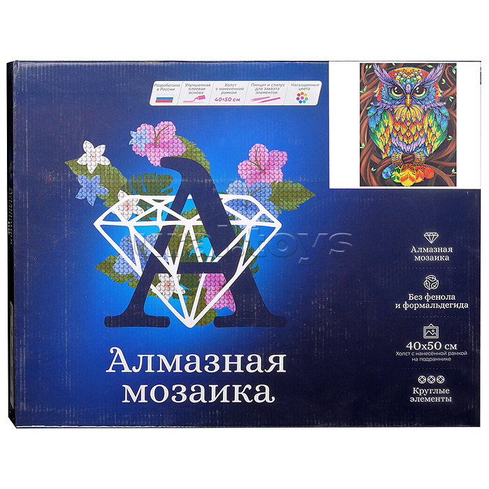 Алмазная мозаика с нанесенной рамкой 40х50 "Сказочный филин" (34 цвета)