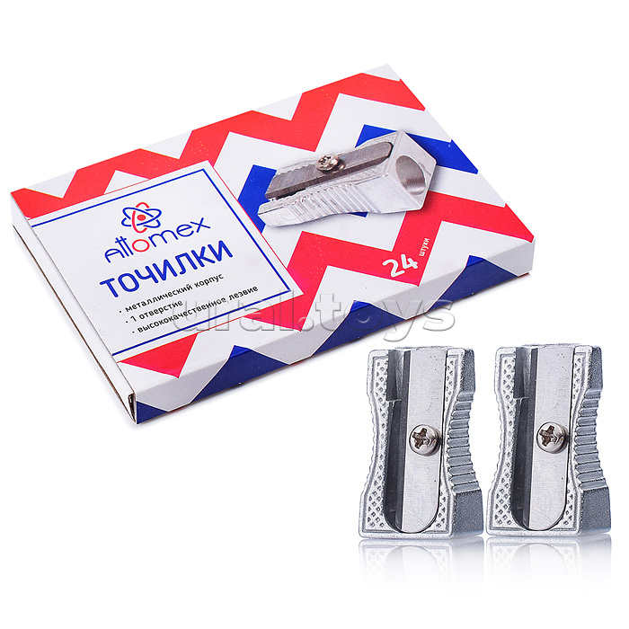 Точилка для карандашей "Attomex" 1 отверстие, без контейнера, металлическая, прямоугольная скошенная, в картонной коробке