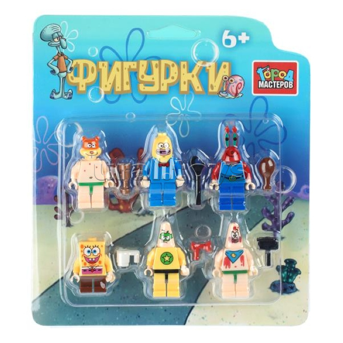 Фигурки для конструктора губка боб- 6шт, в коробке