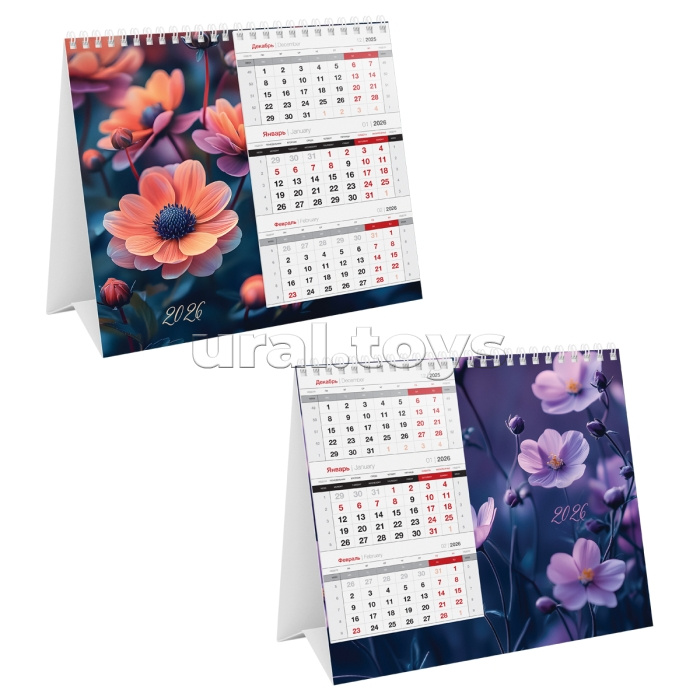 Календарь-домик настольный, 190х170мм "Mono Premium. Цветы" на гребне, 2026г.
