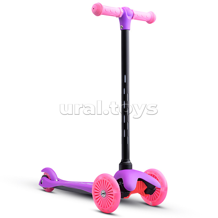 Самокат 3-х колесный ROCKET,колеса PU со светом, светящаяся стойка, ABEC 7, фиолетовый