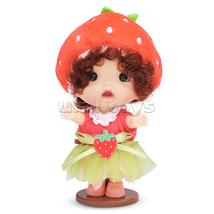Виниловая кукла Baby Cute Flower с подставкой, 10 см "Клубника"