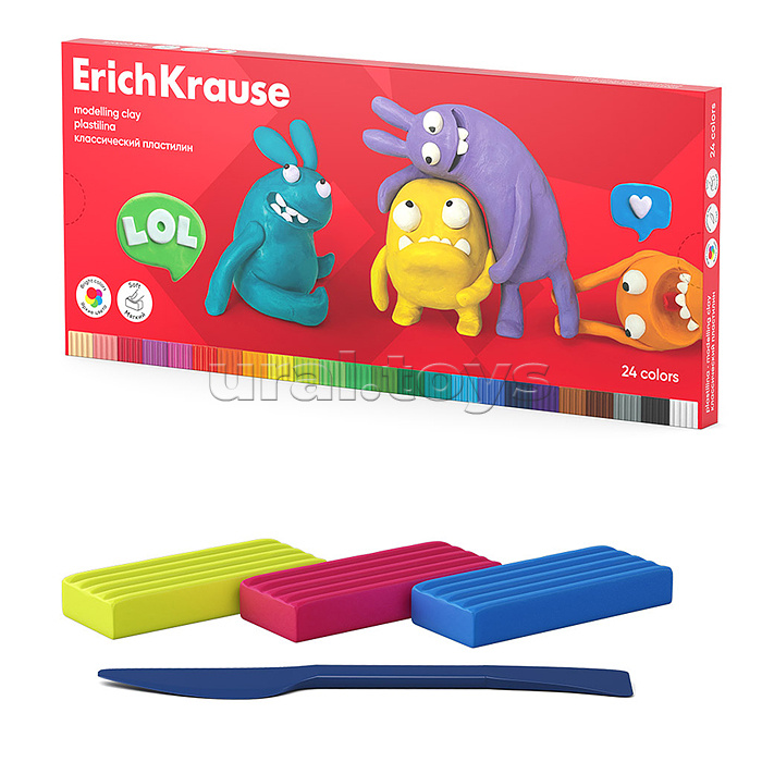 Пластилин классический Jolly Friends 24 цвета со стеком, 432 г (в коробке 24 шт)