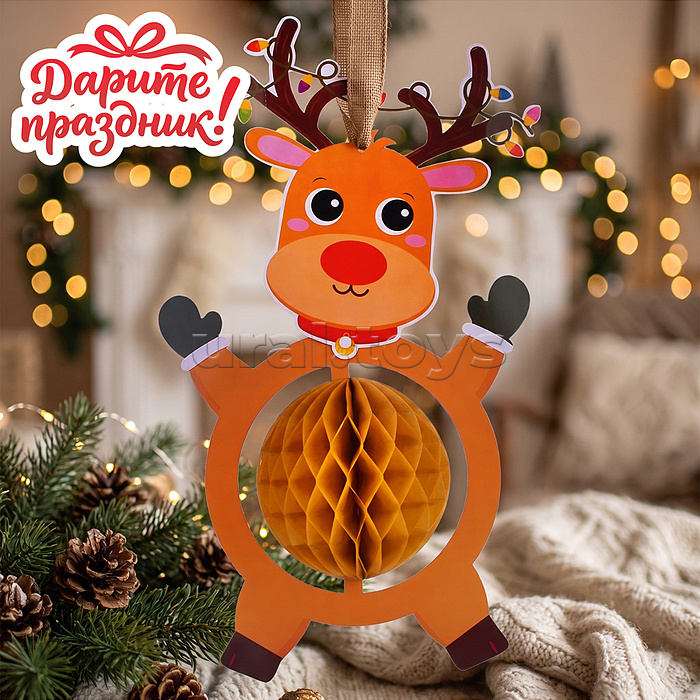 Новогодне украшение "Олень с шаром из бумаги" 50*35см