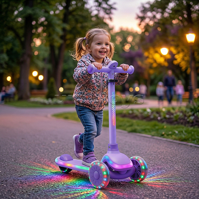 Самокат 3-х колесный ROCKET,колеса PU со светом, цвет фиолетовый