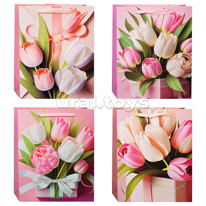 Пакет подарочный "Тюльпаны" 26x10x32 см