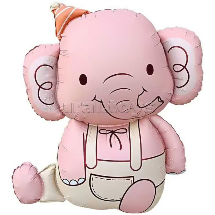 Шар (35''/89 см) Фигура, Слоник в колпачке, Розовый, 1 шт. в уп.