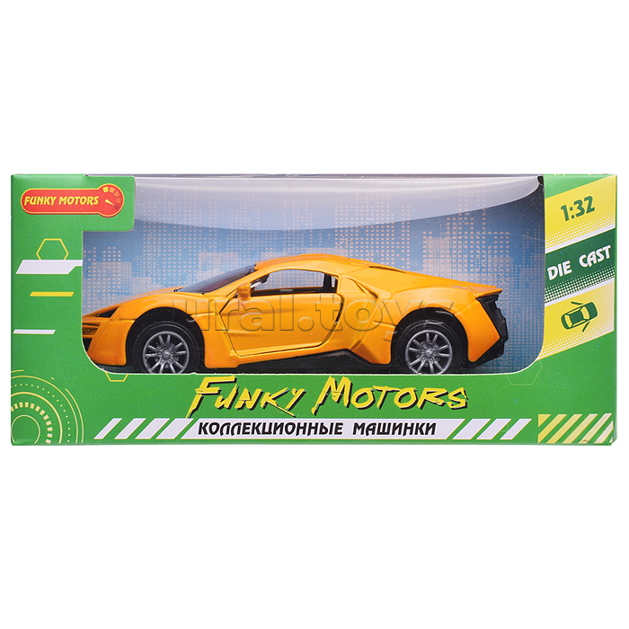 Жёлтая инерционная спортивная машинка die-cast,1:32, открывающиеся двери