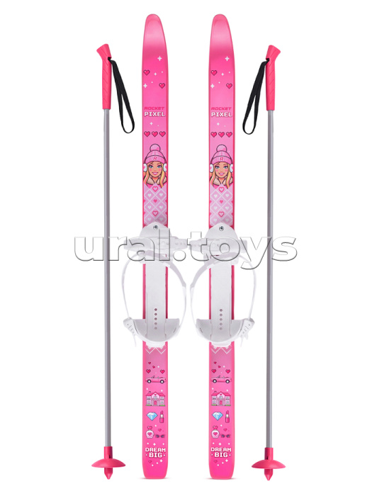 Лыжи детские "Подружки" ROCKET SKI JUNIOR 90/90 см, универсальное крепление, с палками