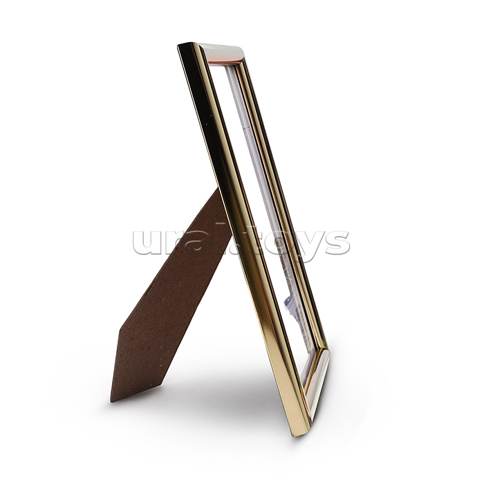 Рамка пластиковая  15x21 см, формат A5, серия 1 (багет 14 x 14 мм) стекло, задняя панель - переплетный картон, с подставкой для установки на столе, золотая, в термоусадочной пленке