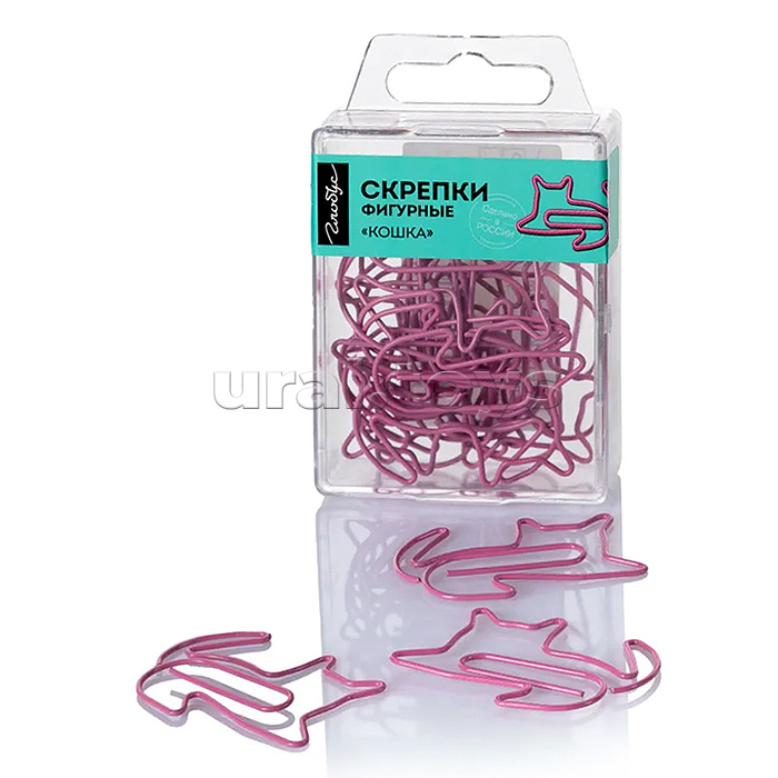Скрепки фигурные кошка L45 мм 12 шт., пластик. коробка, европодвес, розовые Скрепки фигурные кошка L45 мм 12 шт., пластик. коробка, европодвес, розовые