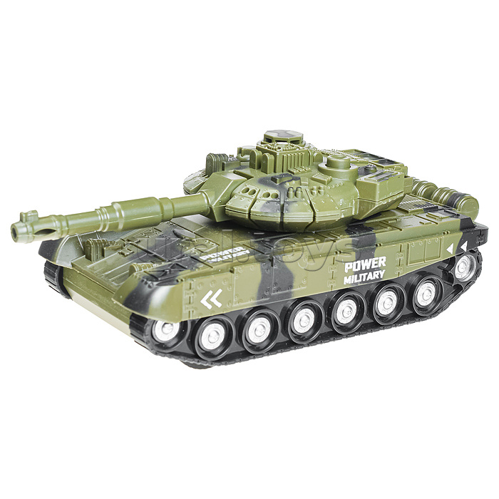 Автовоз "Военный" с танком, 1:16 (свет, звук) на батарейках, в коробке (зеленый)