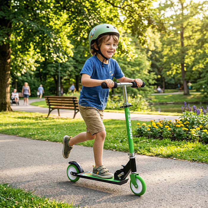 Самокат 2-х колесный ROCKET,колеса PU/ 125 мм, ABEC 7, зеленый (в пакете)
