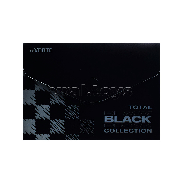 Набор папок "TOTAL BLACK" A4 (330x235 мм) 180 мкм, 4 папки, состав набора: папка-конверт на кнопке A6- (115x157 мм), папка-конверт на кнопке A6 (140x170 мм), папка-конверт на кнопке A7 (105x74 мм), папка-конверт на кнопке DL (260x140 мм), с дизайном, в пл
