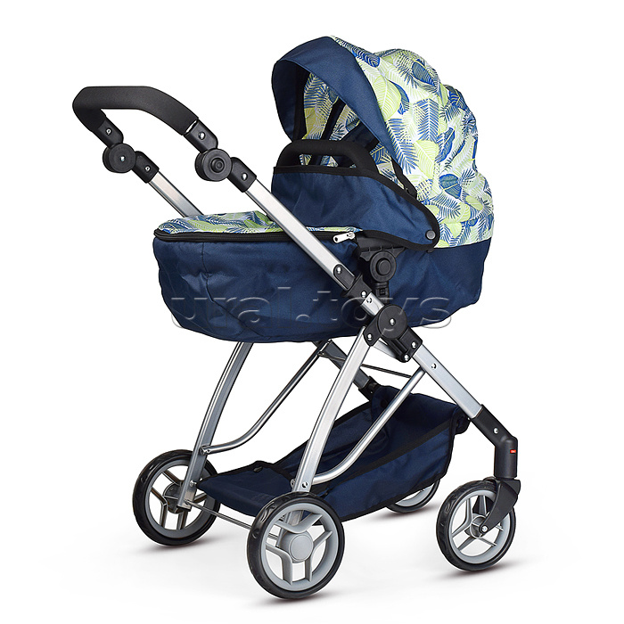 Коляска для кукол, металлическая, складная,с сумкой-корзиной для мамы,цвет листья на тёмно синем