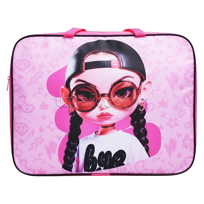 Папка школьника А4 с ручками + твердое дно, широкая, ткань, дизайн 335/260/60 "Девочка 3D"