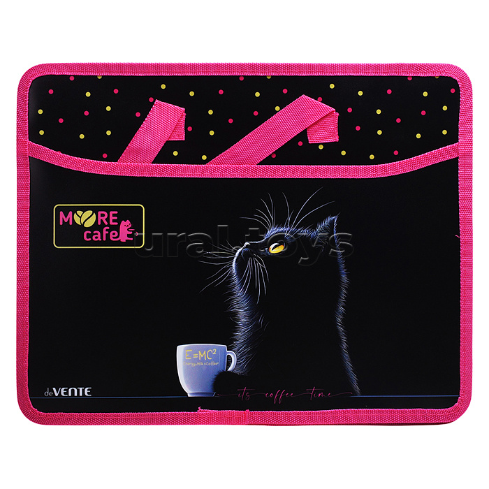 Папка для тетрадей, ИЗО и технологии "MooreCafe" A4 (33,5x26x10 см) с текстильным расширением 10 см, с карманом А4 спереди, на молнии сверху, пластик 400 мкм, текстильные ручки, в пластиковом пакете