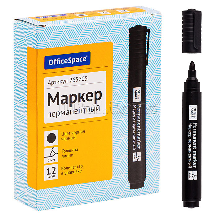 Маркер перманентный "8004А" черный, пулевидный, 3мм