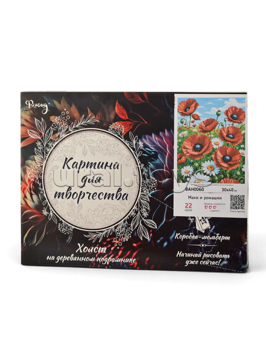 Картина по номерам 30х40 "Маки и ромашки" (22 цвета)