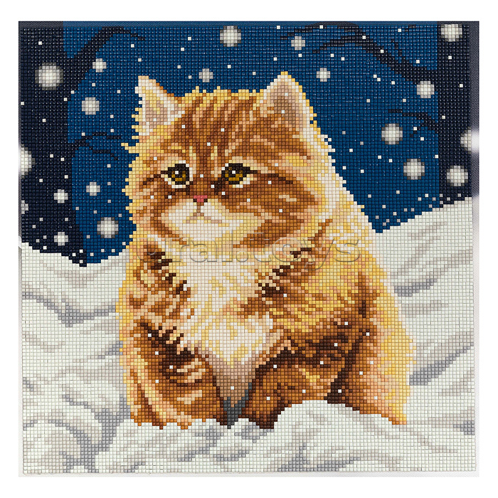 Кристальная (алмазная) мозаика на подрамнике 30х30 "Пушистый котенок"