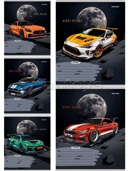 Тетрадь 12л. клетка "Авто и луна" цвет. мел. обл.