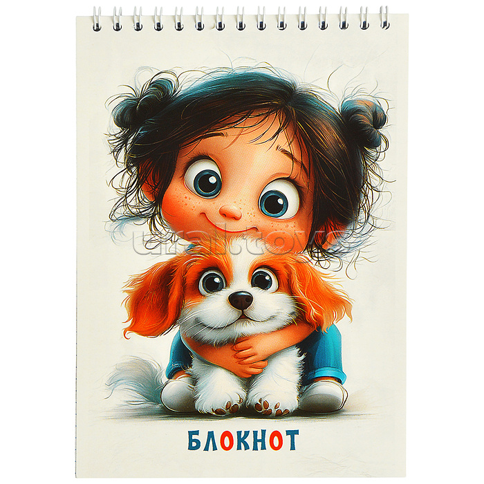 Блокнот 48л. А5 клетка "Малышка со щенком" на гребне, обл. лам. карт