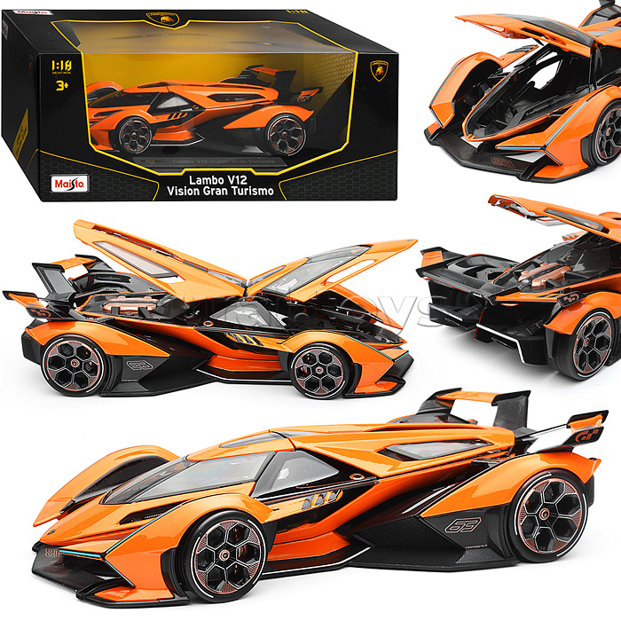 Машинка die-cast Lamborghini V12 Vision Gran Turismo, 1:18, оранжевая,