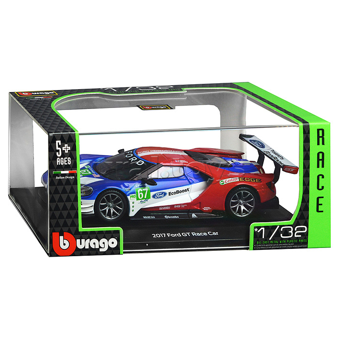 Гоночная машинка die-cast 2017 FORD GT, 1:32, красно-синяя