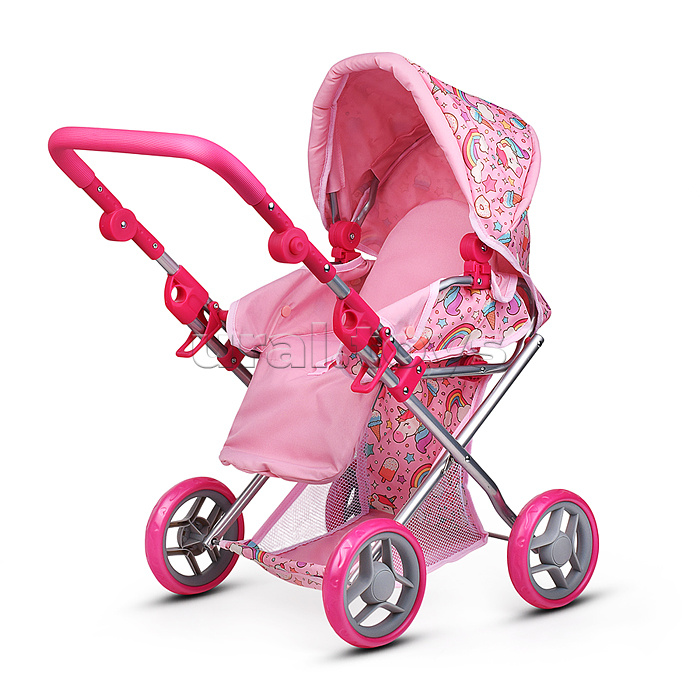 Коляска для кукол, металлическая, складная, с сумкой-переноской, корзиной и складным козырьком