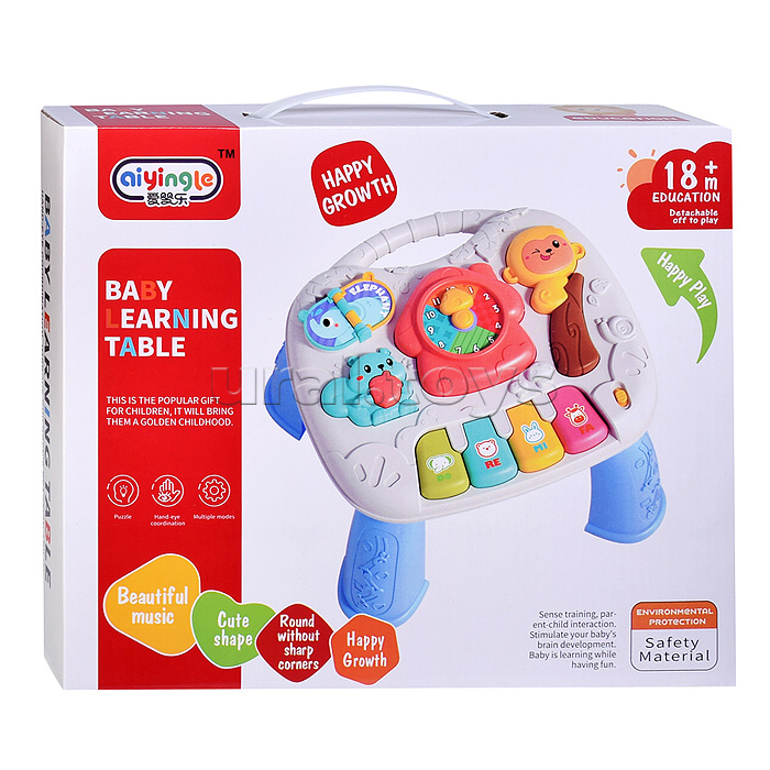 Столик развивающий "Веселые часики" свет, звук, в коробке