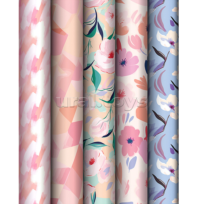 Упаковочная бумага глянц. 70*100см, "Floral mood", 80 г/м2, ассорти, 5 дизайнов Упаковочная бумага глянц. 70*100см, "Floral mood", 80 г/м2, ассорти, 5 дизайнов