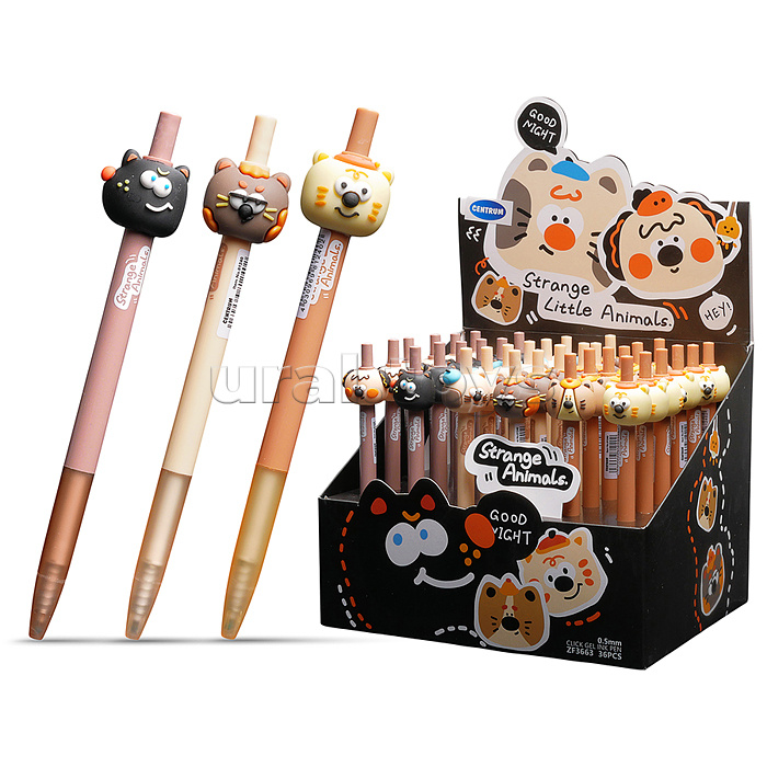 Ручка гелевая автоматическая "Странные котики" синяя, 0,5 мм, в дисплее