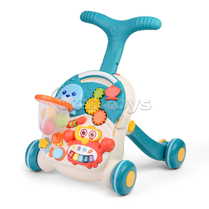 Игровой центр-Каталка "Вместе весело" голубой, на батарейках, в коробке