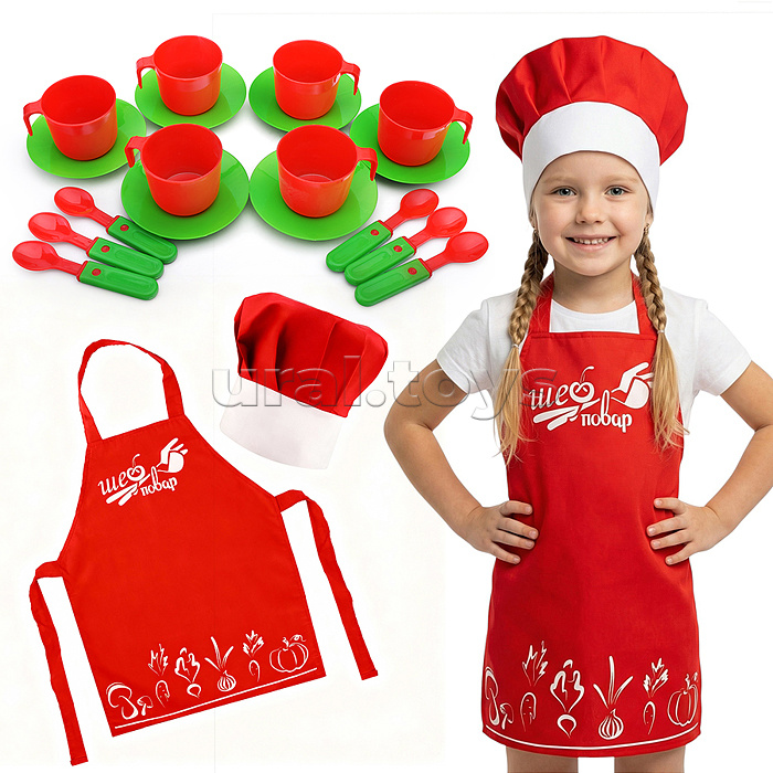 Набор "Шеф-повар" (20 предметов) (фартук, колпак,посуда) красный