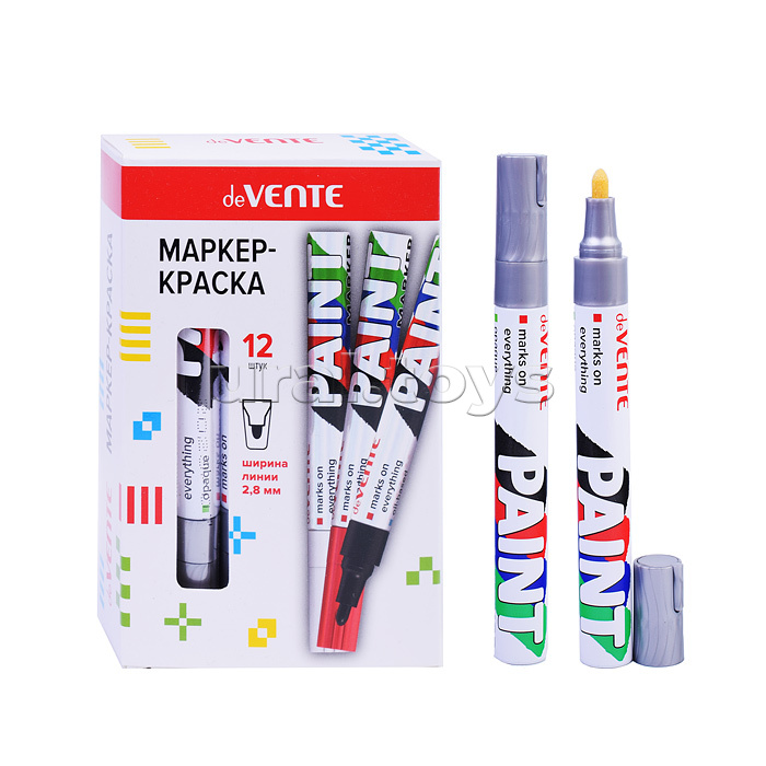 Маркер-краска круглый алюминиевый корпус, с клипом, нитро-основа, пулевидный наконечник, ширина линии 2,8 мм, длина письма 400 м, серебристый Маркер-краска круглый алюминиевый корпус, с клипом, нитро-основа, пулевидный наконечник, ширина линии 2,8 мм, длина письма 400 м, серебристый