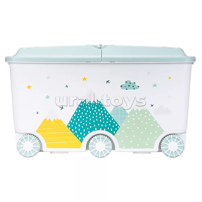 Ящик для игрушек на колесах с декором "Горы" 685х395х385мм, 66,5л  (Светло-голубой)