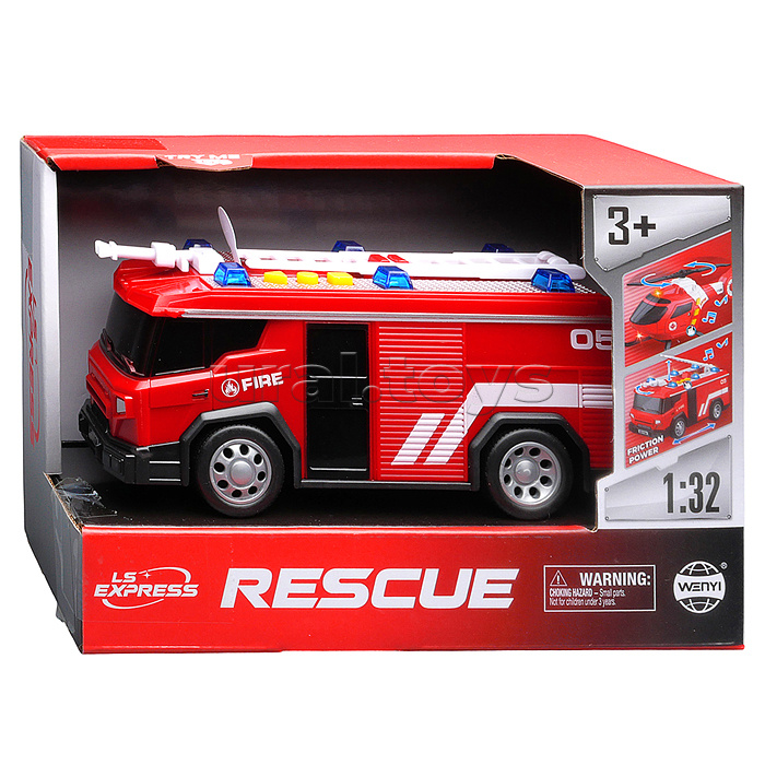 Машина "Пожарная служба" 1:32 (свет. Звук) в коробке