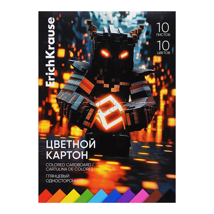 Картон цветной 10л, 10цв. глянцевый на клею Mine Block, А4,