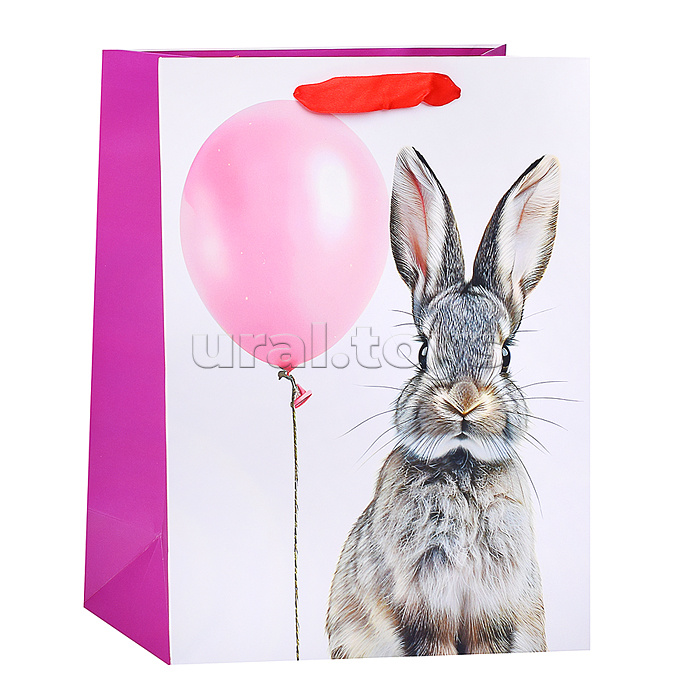 Пакет ламинированный "Заяц" 26*32 см, 210 гр/м2, ленточные ручки