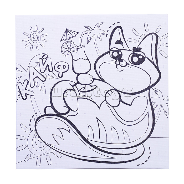 Картина по номерам "Кот в отпуске" 20х20.