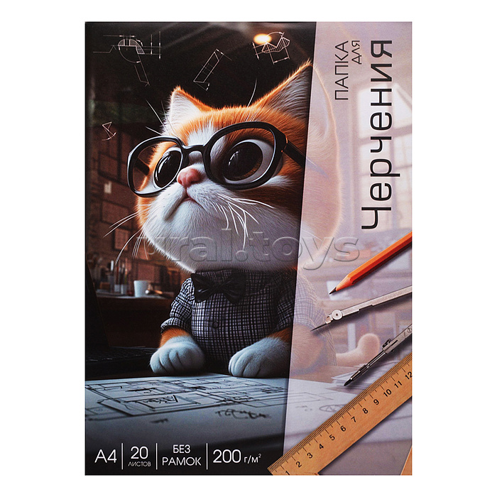 Папка для черчения "Кот инженер" А4, 20л., папка с клапанами, полноцветная односторонняя печать