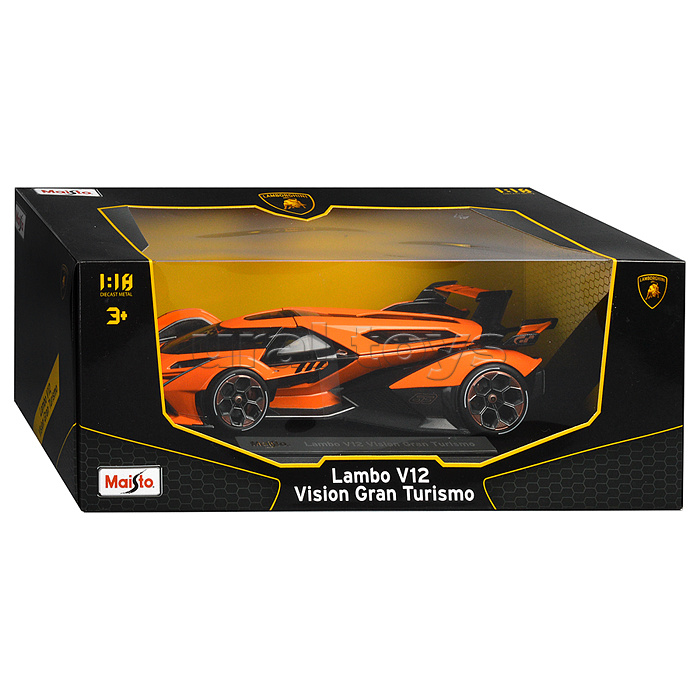 Машинка die-cast Lamborghini V12 Vision Gran Turismo, 1:18, оранжевая,