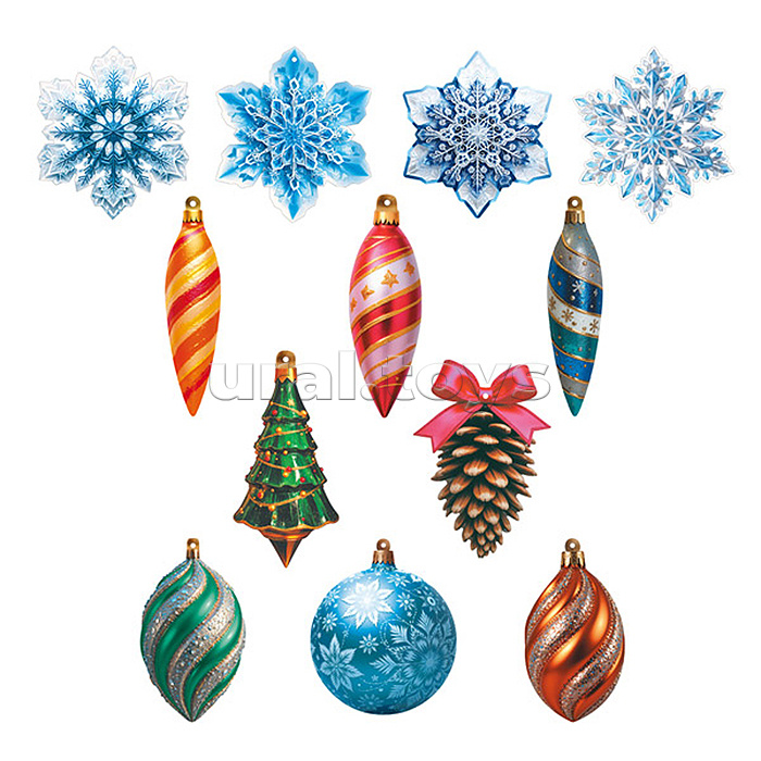 Комплект для оформления интерьера "Новогодние игрушки" (12 фигур)
