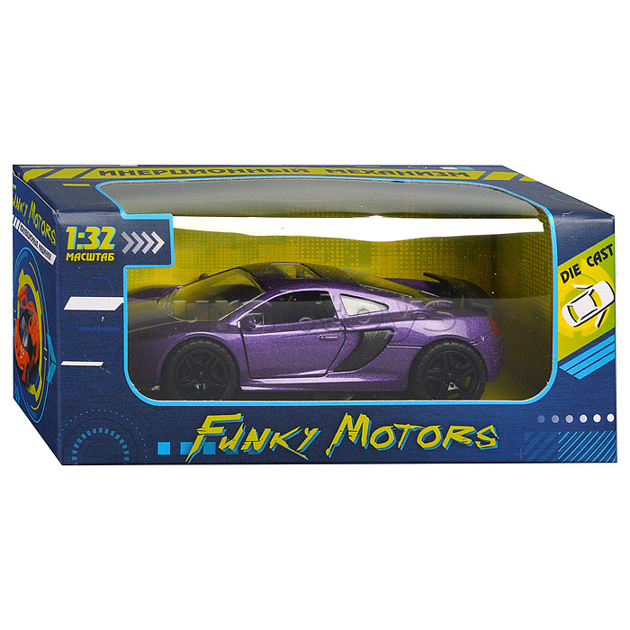 Фиолетовая спортивная инерционная машинка со спойлером, die-cast, 1:32, открывающиеся двери