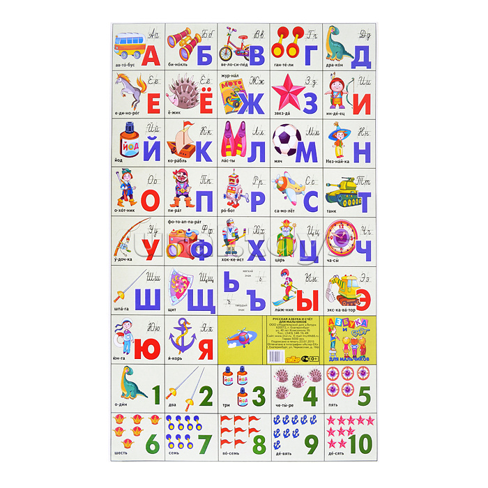 Плакат. Азбука русская разрез + счет для мальчиков (мал.формат) 220*330