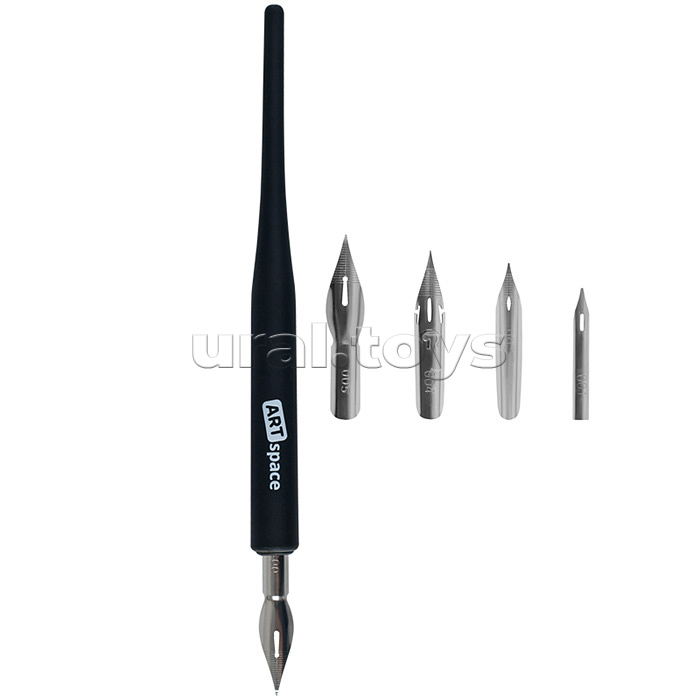 Перья каллиграфические, остроконечные, 4шт. с держателем, в пакете