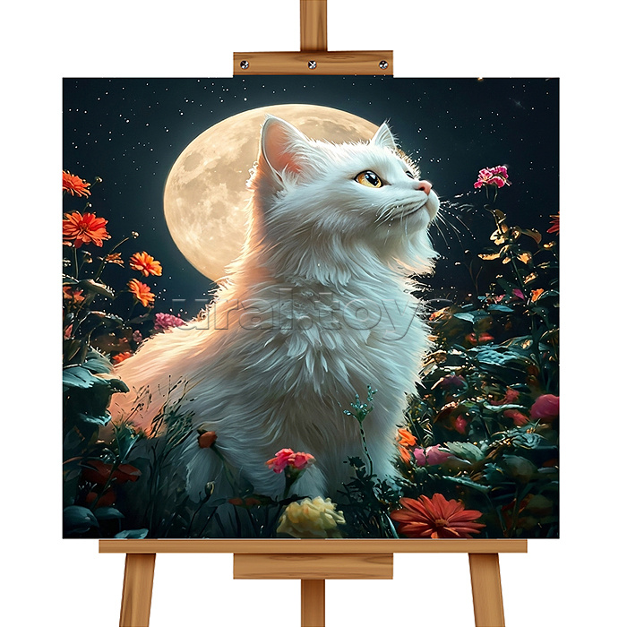 Мозаика алмазная "Белая кошечка" (светится в темноте) 20*20 см.