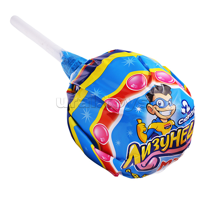 Лизунец MAXI. Карамель на палочке с жевательной резинкой и подарком в наборе (для мальчиков) 125гр*24шт.